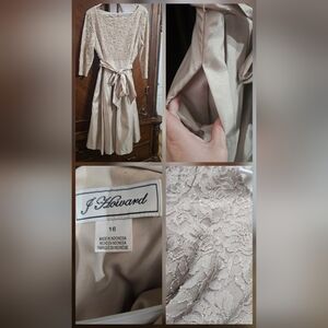 J Howard Beige Lace & Satin Fit-and-Flare Dress